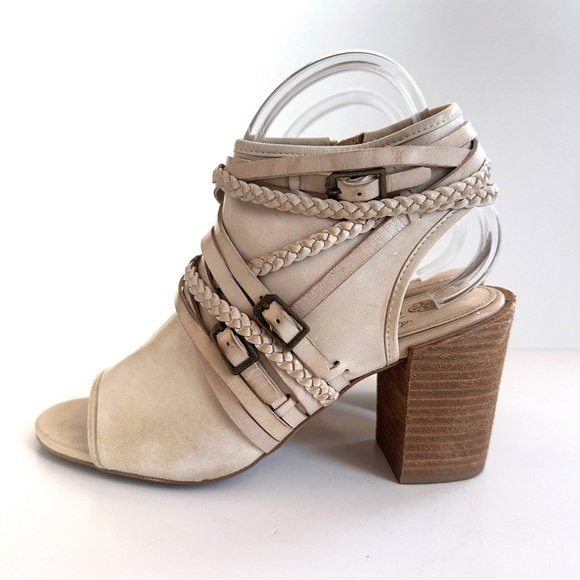 ISOLA LEONORA OPEN-TOE STACK-HEEL TAN LEATHER STRAPPY SANDALS ANKLE BOOTIE Sz8.5 - Picture 5 of 15